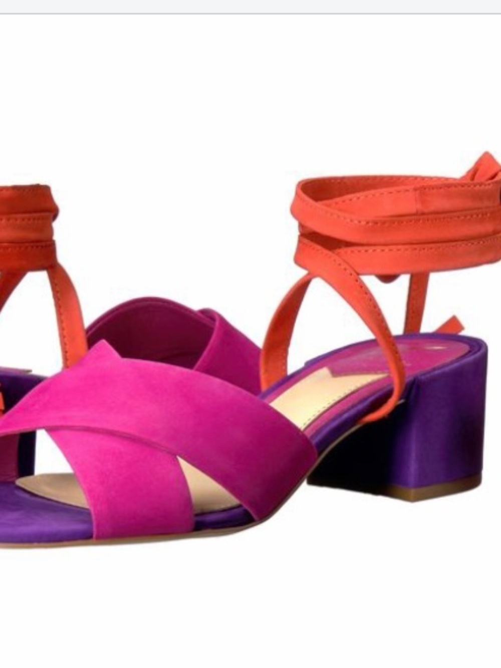NWOB Brian Atwood Astor Retro Colorblock Lace Up Sandals Pink Suede Heels Size 6